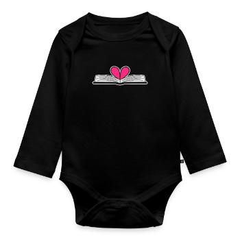 Buch Herz Lesen Geschenk - Baby Bio-Langarm-Body - Schwarz - Vorne