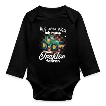 Kinder Traktor fahren Spruch - Baby Bio-Langarm-Body - Schwarz - Vorne