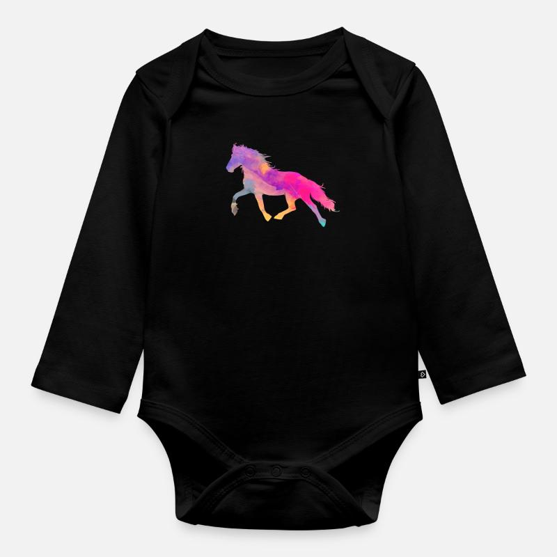 Pferd - Baby Bio-Langarm-Body - Schwarz