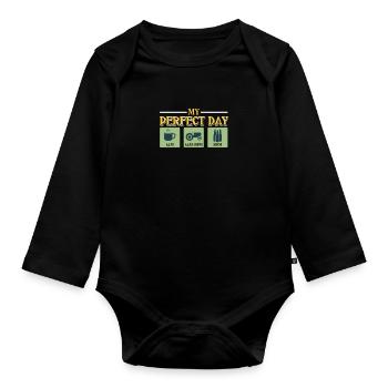 tractor - Organic Longsleeve Baby Bodysuit - black - Front