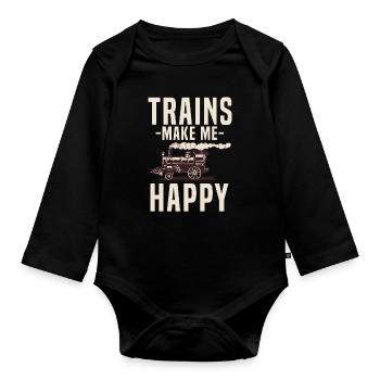 Les trains - Body Bébé bio manches longues - noir - Devant