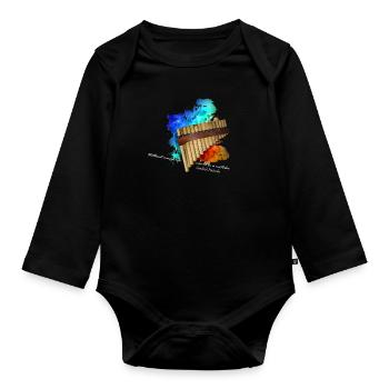flûte de pan - Body Bébé bio manches longues - noir - Devant