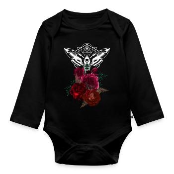 Night flowers gothic goth skull death skull punk - Organic Longsleeve Baby Bodysuit - black - Front