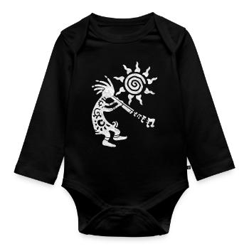 Native American Kokopelli Musican With Flute 3 - Baby Bio-Langarm-Body - Schwarz - Vorne
