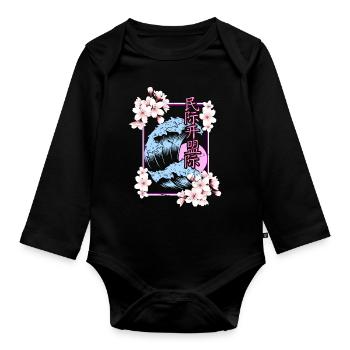 Cherry Blossoms Spring Cherry - Organic Longsleeve Baby Bodysuit - black - Front