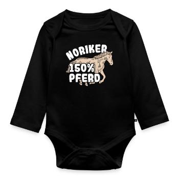150% Pferd Reiter Reitsport Noriker - Baby Bio-Langarm-Body - Schwarz - Vorne