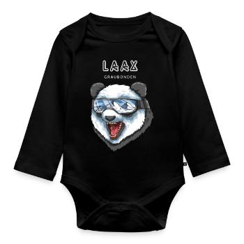 Laax Graubünden Schweiz Retro Ski Panda - Baby Bio-Langarm-Body - Schwarz - Vorne