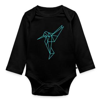 Ligne géométrique colibri - Body Bébé bio manches longues - noir - Devant