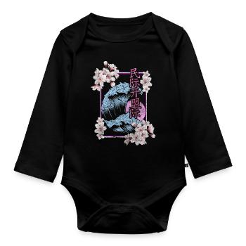 Cherry Blossom Asia Blossom Colorful - Organic Longsleeve Baby Bodysuit - black - Front