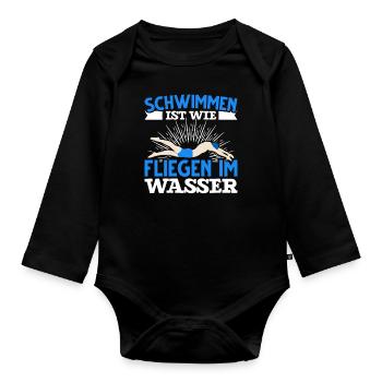 Schwimmen lustiger Spruch Schwimmer Wassersport - Baby Bio-Langarm-Body - Schwarz - Vorne