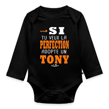 la perfection adopte un Tony Cadeau pour Anthony - Body Bébé bio manches longues - noir - Devant