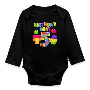Geburtstagsjunge 5 Ziegelsteine 5. Geburtstag - Baby Bio-Langarm-Body - Schwarz - Vorne
