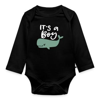 Baby Its a Boy Es ist ein Junge Birthday - Baby Bio-Langarm-Body - Schwarz - Vorne