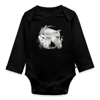 Pferdemotiv Boho - Baby Bio-Langarm-Body - Schwarz - Vorne