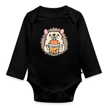 Bubble Tea Igel - Baby Bio-Langarm-Body - Schwarz - Vorne