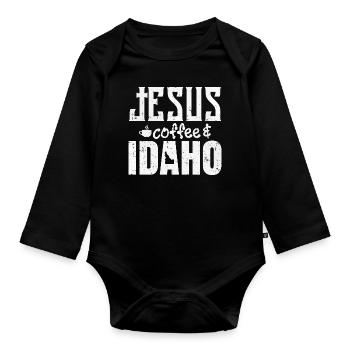 Jesus Kaffee und Idaho - Baby Bio-Langarm-Body - Schwarz - Vorne