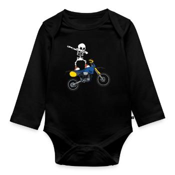 Dabbing Skeleton Motocross Motocycliste Motard - Body Bébé bio manches longues - noir - Devant