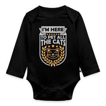 Pet All The Cats - Organic Longsleeve Baby Bodysuit - black - Front