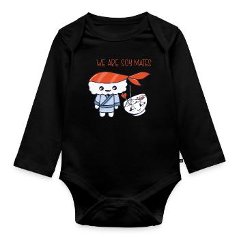 Kawaii Japanese Food Salmon Salmon Sushi Roll - Body Bébé bio manches longues - noir - Devant