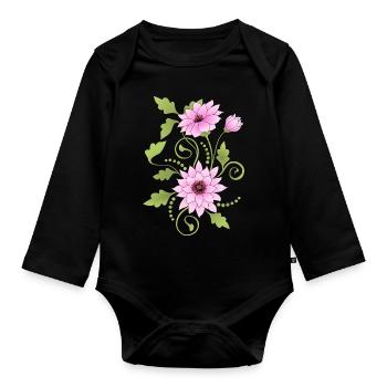 Fleur - Body Bébé bio manches longues - noir - Devant