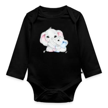 Elephant Family Mama Baby T-Shirt - Organic Longsleeve Baby Bodysuit - black - Front