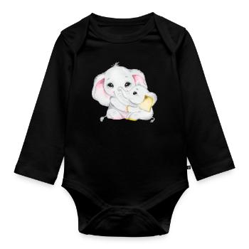 Elephant Family Mama Baby T-Shirt - Organic Longsleeve Baby Bodysuit - black - Front