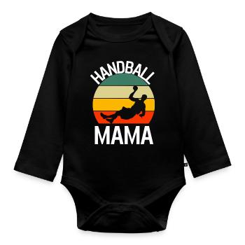 Retro Handball Mama - Baby Bio-Langarm-Body - Schwarz - Vorne