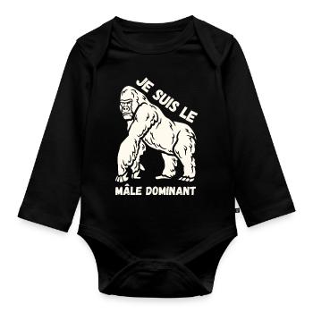 Gorille Je suis le mâle dominant - Body Bébé bio manches longues - noir - Devant