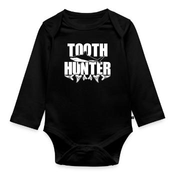 Tooth hunter paleontologist shark tooth shark teeth - Organic Longsleeve Baby Bodysuit - black - Front