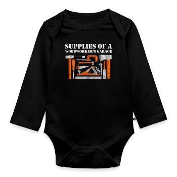 Supplies Of A Woodworker's Garage Woodworking - Organic Longsleeve Baby Bodysuit - black - Front