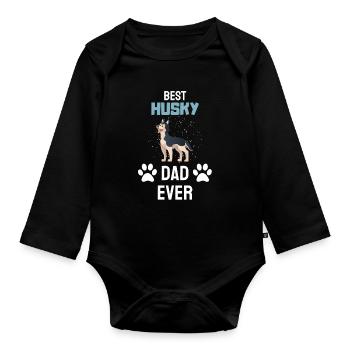 Chien Paw Chiens Papa Fête des Pères Cadeau Husky - Body Bébé bio manches longues - noir - Devant