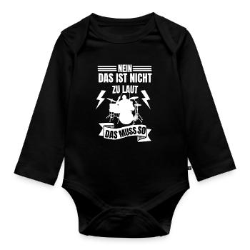 Musiker Lustiges Geschenk für Drummer Schlagzeug - Baby Bio-Langarm-Body - Schwarz - Vorne