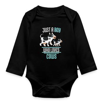 Farmer Farmer Farm Animal Boy Gift Cow - Organic Longsleeve Baby Bodysuit - black - Front