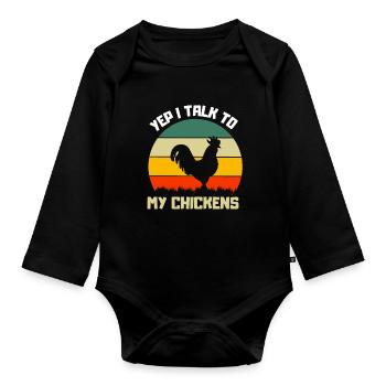 Farm Animal Farmer Funny Gift Retro Chicken - Organic Longsleeve Baby Bodysuit - black - Front
