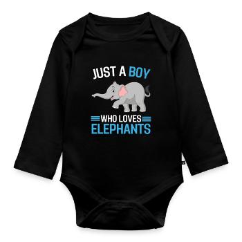 Éléphant de cadeau de garçons amoureux des animaux d'Afrique - Body Bébé bio manches longues - noir - Devant