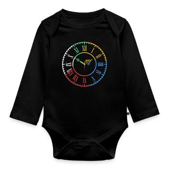Horloge Chiffres Romains - Body Bébé bio manches longues - noir - Devant