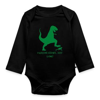 Dinosaur Workout | Keep Going - Organic Longsleeve Baby Bodysuit - black - Front