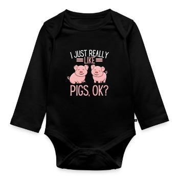 Cochon de cadeau drôle d'agriculteur d'animaux de ferme - Body Bébé bio manches longues - noir - Devant