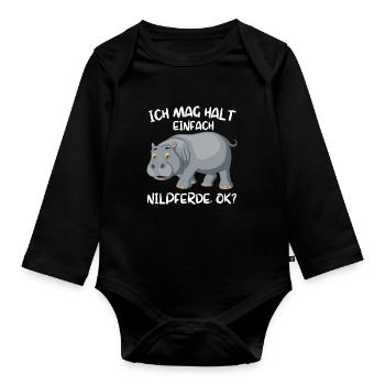 Hippo Tierliebhaber Afrika Tier Geschenk Nilpferd - Baby Bio-Langarm-Body - Schwarz - Vorne