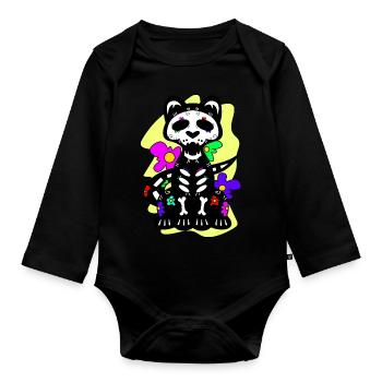 Jour du chat mort avec des fleurs mexicaines - Body Bébé bio manches longues - noir - Devant