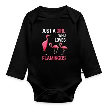 Exotic Bird Girl Gift Pink Flamingo - Organic Longsleeve Baby Bodysuit - black - Front