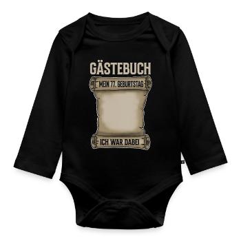 77. Geburtstag Gästebuch - Baby Bio-Langarm-Body - Schwarz - Vorne