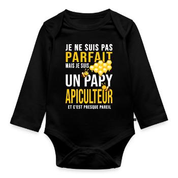 papy apiculteur pas parfait papi abeilles miel - Body Bébé bio manches longues - noir - Devant