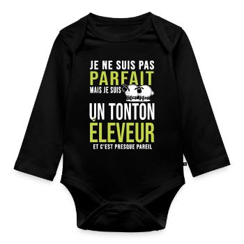 pas parfait tonton oncle éleveur brebis mouton - Body Bébé bio manches longues - noir - Devant