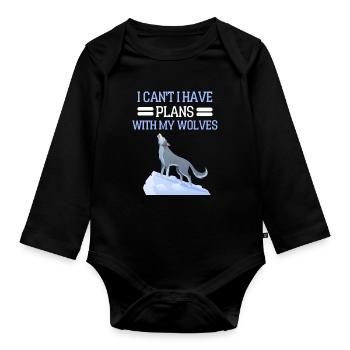 Prédateur Forêt Animal Drôle Cadeau Loup - Body Bébé bio manches longues - noir - Devant