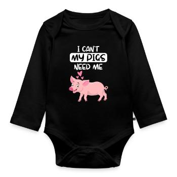 Fermier d’animaux de ferme Drôle de cochon cadeau - Body Bébé bio manches longues - noir - Devant