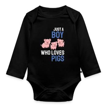 Farm Animal Lovers Boy Gift Pig - Organic Longsleeve Baby Bodysuit - black - Front