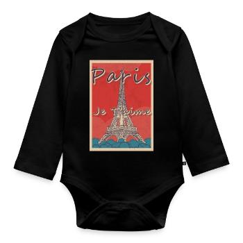 Tour Eiffel Paris Bike Love Flower de France - Body Bébé bio manches longues - noir - Devant