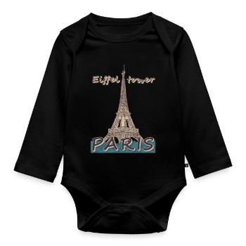 J’adore Paris et la Tour Eiffel Bonjour de Frankre - Body Bébé bio manches longues - noir - Devant