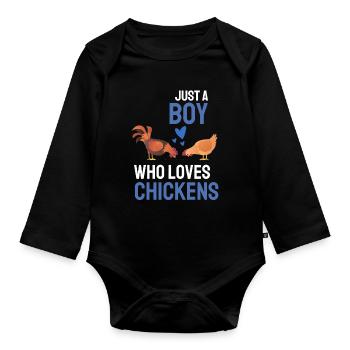 Farm Animal Farmer Boy Gift Chicken - Organic Longsleeve Baby Bodysuit - black - Front